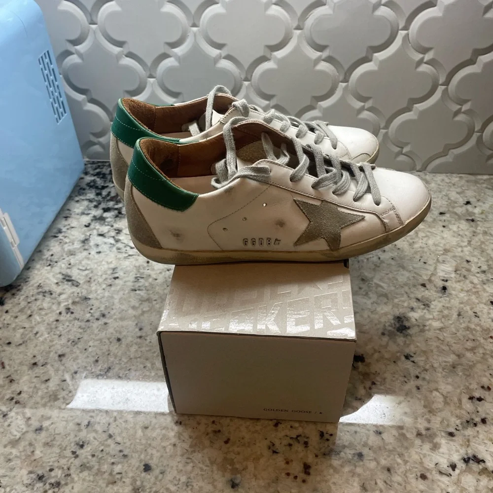 Golden Goose Super-Star Sneakers with Brown and Green Accents - Picture 6 of 9
